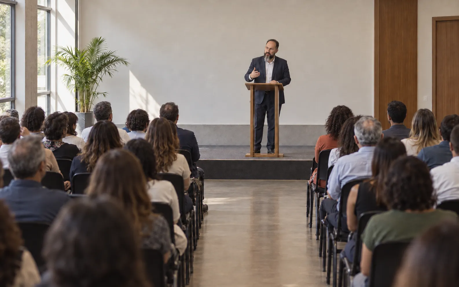 Marcelo Cunha speaking to an audience during a talk for couples